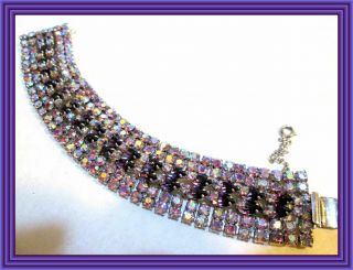 Sherman Deep Purple & Lavender Ab - 1 " Wd - Six Row Articulated Cluster Bracelet