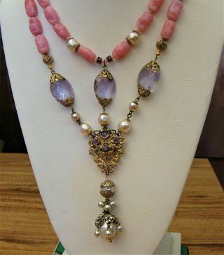 Stunning Rare Miriam Haskell Glass Bead,  Baroque Pearls Dangle Rs Drop Necklace