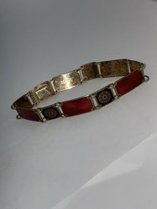 David Andersen Norway Guiloche Red Enamel Sterling Silver Bracelet