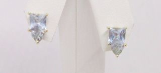 Fine 18k Gold 1.  9ctw Natural Aquamarine Stud Earrings Princess And Trillion Cut