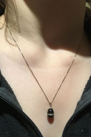Heavy,  Solid 18ct Natural Black Onyx & Diamond Pendant,  Solid 18ct Gold Chain.