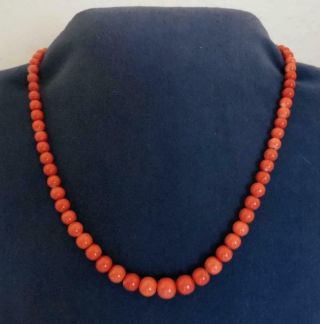 Vtg Signed Silver Graduated Coral Bead Necklace 31.  7 Grams 18 3/4 " Long