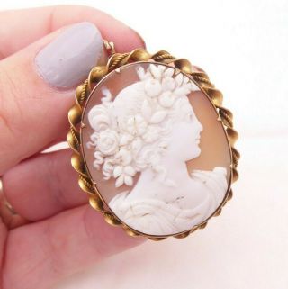 15ct Gold Carved Shell Cameo Locket Back Brooch,  Victorian Heavy 15.  9 Grams