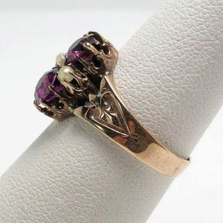 12k YELLOW GOLD LADIES VICTORIAN ANTIQUE AMETHYST AND PEARL RING 3