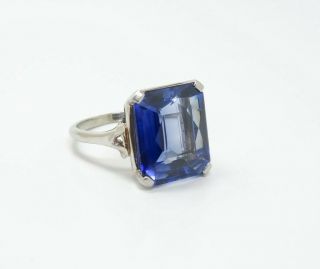 Vintage 14k White Gold Square Blue Stone Cocktail Ring