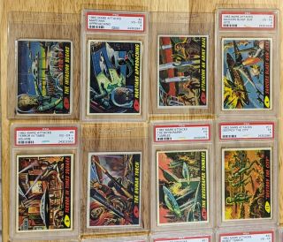 1962 Topps MARS ATTACKS Cards COMPLETE SET 50/55 PSA Graded - Many 4s & 5s 2