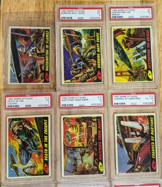 1962 Topps MARS ATTACKS Cards COMPLETE SET 50/55 PSA Graded - Many 4s & 5s 3
