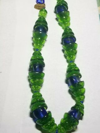Vtg Larry Vrba Miriam Haskell C 1960 Poured Bell Art Glass Green Blue Necklace