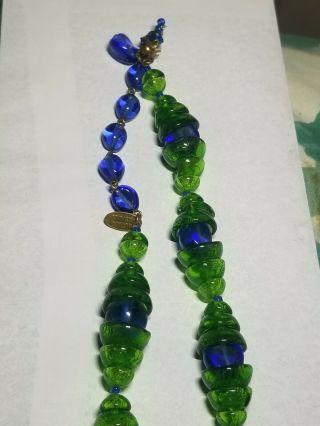 Vtg Larry Vrba Miriam Haskell c 1960 Poured Bell Art Glass Green Blue Necklace 2