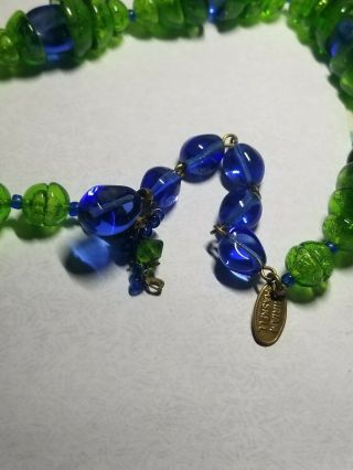 Vtg Larry Vrba Miriam Haskell c 1960 Poured Bell Art Glass Green Blue Necklace 3