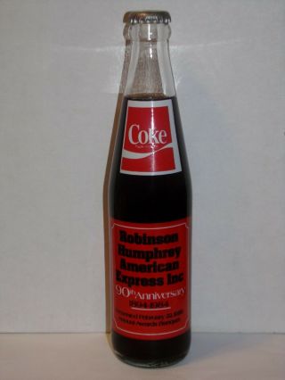 10 Oz Coca Cola Commemorative Bottle - 1985 Robinson Humphrey Anerican Express