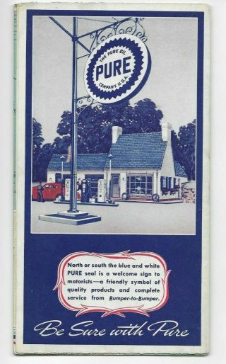 PURE OIL & GASOLINE,  SOUTH EASTERN STATES ROAD MAP (Circa 1940 ' s) 2