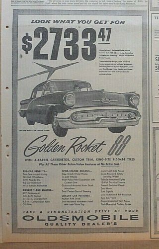1957 Newspaper Ad For Oldsmobile - Golden Rocket 88 Sedan,  List Of Features