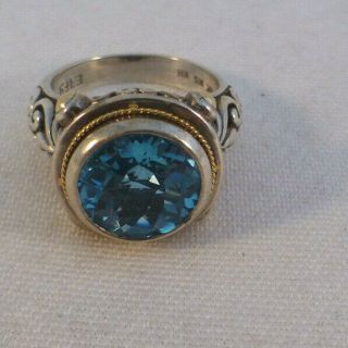 Ballissima By Effy Sterling & 18k Large Blue Topaz Stone Ring - Size 8
