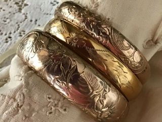 Stunning Victorian/edwardian Gold Filled Engraved Bangle Bracelet Set