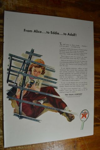 Woman Aircraft Worker 1943 Texaco World War Ii Ad From Alice To Eddie To Adolf