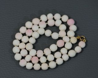 Victorian Natural Undyed Angel Skin Conch Shell Coral Pearl Beads Necklace 38gr.
