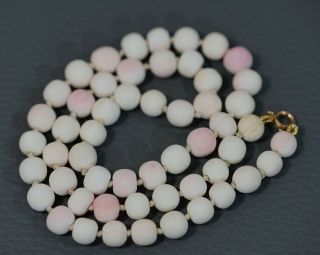Victorian Natural Undyed Angel Skin Conch Shell Coral Pearl Beads Necklace 38gr. 2