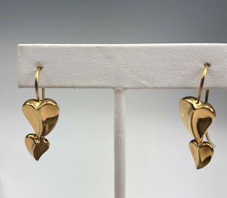 Ladies Designer Signed Italian 18k Solid Yellow Gold Heart Hook Earrings Bpb Nr