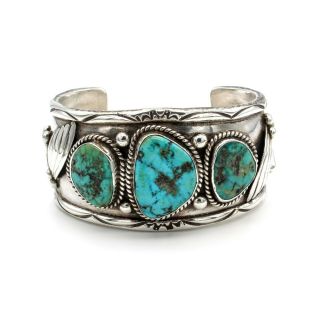 Signed Southwestern Sterling Silver Turquoise Cuff Bracelet 7.  75 "