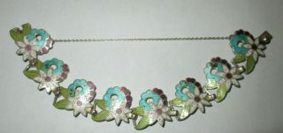 Margot De Taxco Mexico Sterling & Multi - Color Enamel Floral Panel Link Bracelet
