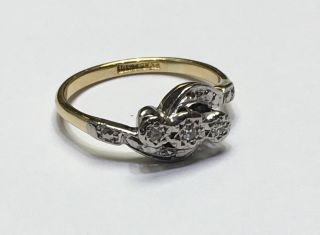 Attractive Vintage 18ct Gold & Platinum 3 Stone Diamond Ring On A Twist Size J