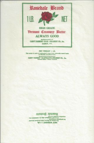 Rosedale Brand Vermont Creamery Butter Wrapping Paper,  Cabot,  Vermont,  One Lb.