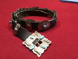 Vintage Sterling Silver And Turquoise Concha Belt Signed Betty Yazzie