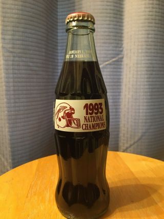 1993 Florida State Fsu National Football Champions Coca - Cola Coke Bottle