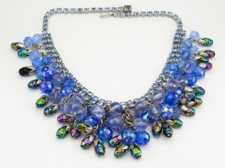 Vtg Statement Juliana D&e Aqua Sapphire & Iridized Blue Glass Beaded Necklace