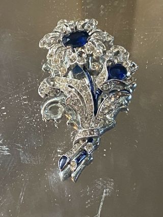 Vintage Alfred Philippe Crown Trifari Blue Flower Dress Clip Pin