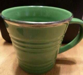 Starbucks Coffee Mug - 14 Oz - Green With Silver Trim - Ribbed - 2007