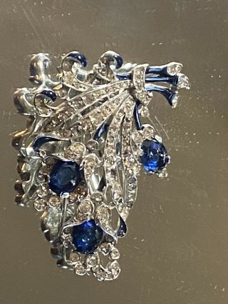 Vintage Alfred Philippe Crown Trifari Blue Rhinestone Enamel Dress Clip Pin