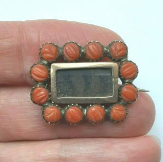 Antique Victorian Georgian 9ct Gold Carved Coral Mourning Brooch Pin