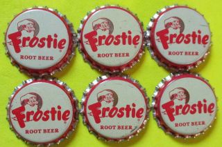 6 Frostie Root Beer Nos Cork Lined Soda Bottle Caps