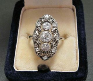 Edwardian Art Deco Vintage Engagement Ring 2.  9 Ct Diamond In 14k White Gold Over