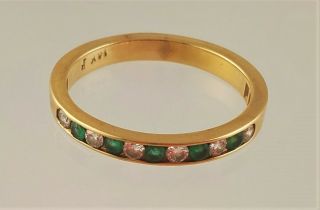 14 Kt Gold With Diamonds And Emeralds Size 7 1/2 Jr Band Ring