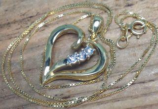 18k Solid Gold Diamond Accented Heart Pendant Necklace 4.  3g.  (e10)