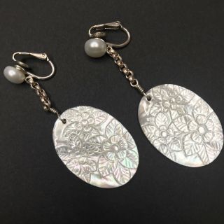 Stephen Dweck Sterling Silver White Mother Of Pearl Drop Earrings Clip Ons.  925