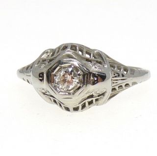 Vtg Art Deco Antique Filigree 18k White Gold Ring 0.  10ctw Diamond Size 6.  5 Lff3