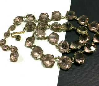 Rare Antique Vintage Art Deco Pink Crystal Bezel Set Necklace Gold Tone Qq53o