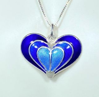 Vintage David Andersen Norway 925 Sterling Blue Turquoise Enamel Heart Necklace