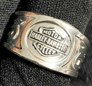 Large Mens Estate Sterling Silver Harley Davidson Motor Cycle Band Ring Sz 12.  5