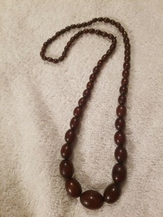 Antique 26 " Amber Barrel Bead Necklace 44.  7gms Real Amber