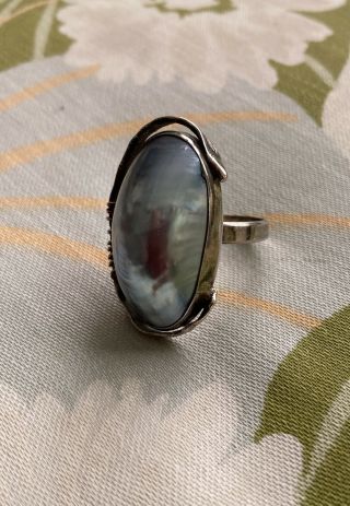 Vintage 925 Signed Avi Soffer Sterling Huge Modernist Mabe Pearl Ring
