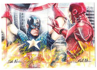 2013 Marvel Greatest Battles Iron Man Captain America 2 Panel Sketch Matt Glebe