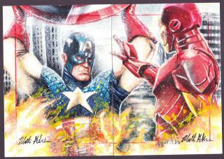 2013 Marvel Greatest Battles Iron Man Captain America 2 panel sketch MATT GLEBE 2