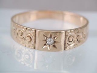 Antique Victorian Solid 10k Rose Gold Rose Cut Diamond Ring Engraved Design Sz 7