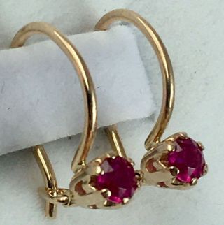 Delicate Vintage Rose Gold Earrings With Ruby 585 14kt,  Solid Gold 14kt