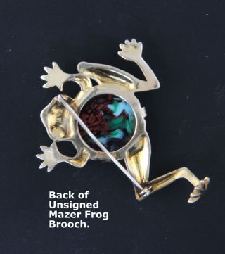 Rare Mazer Sterling Silver Frog Brooch - Rhinestones & Art Glass Jelly Belly 3